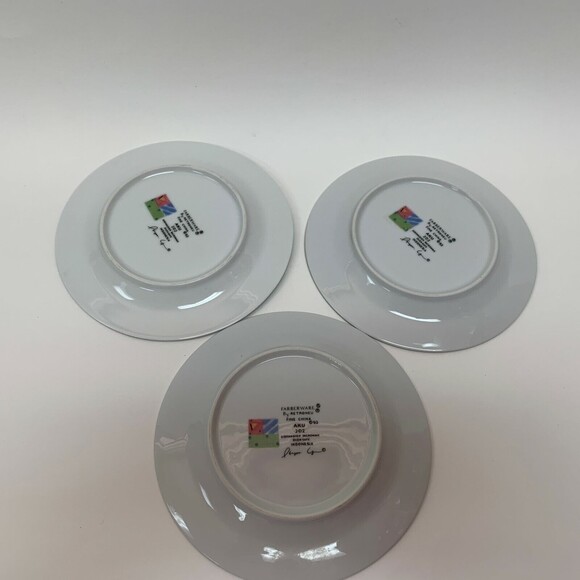 Farberware by Retroneu AKU 202 Saucer Plates White Multi-color Geometric Border - Picture 5 of 6